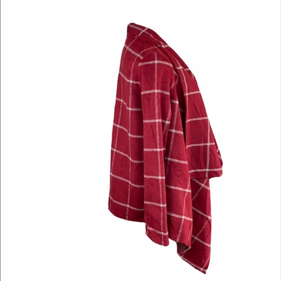 Bohemian Red Plaid Draped Open Front Jacket - Picture 6 of 12